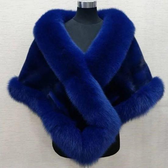 Thickened Warm Mink Fox Fluffy Cape Coat Solid Color Women Winter Faux Fur Shawl