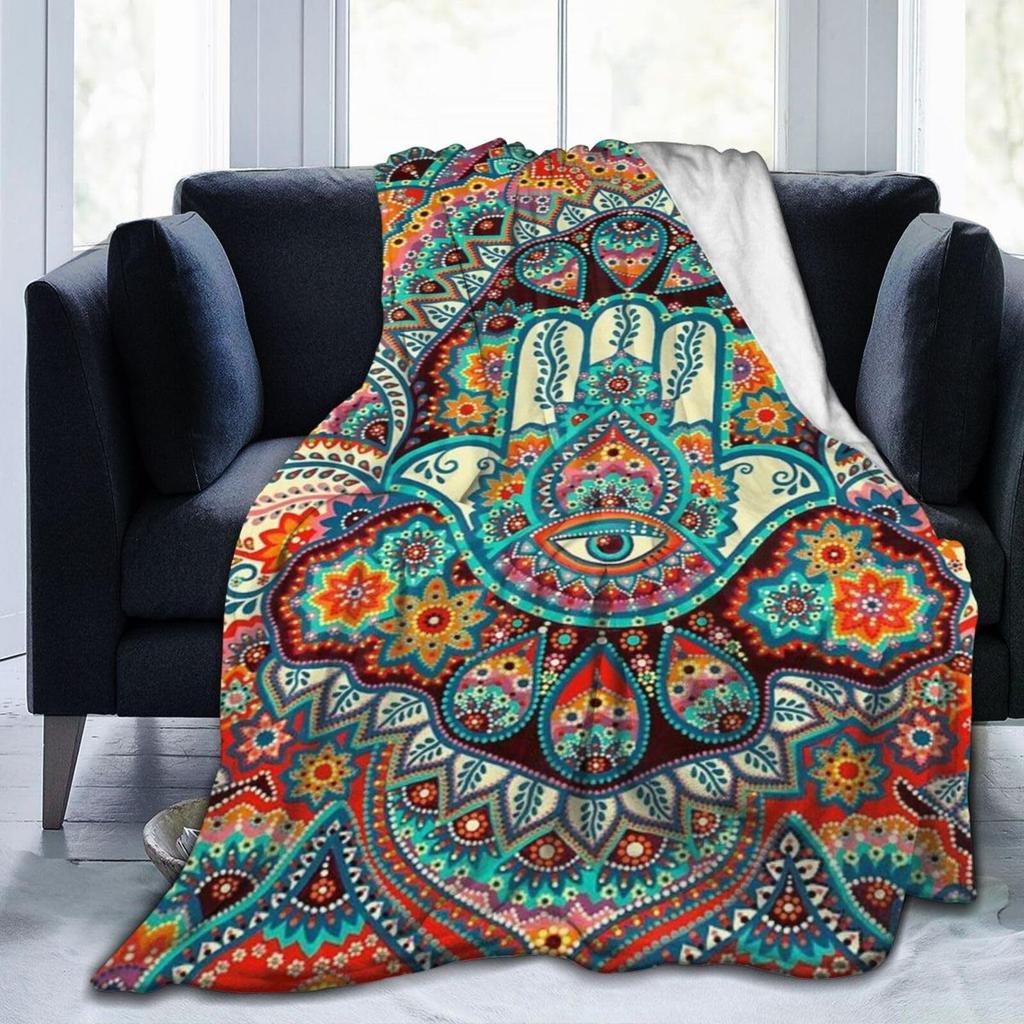 Evil Eye pattern digital-printed polyester Bedroom velvet flannel cover blanket Fleece soft sofa cover blankets for beds