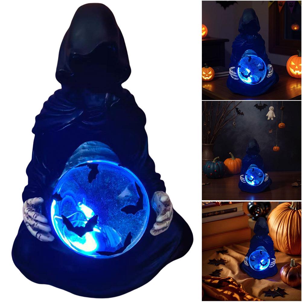 Хрустальный шар Богов Смерти Статуя Мрачного Жнеца на Хэллоуин с летучими мышами Готическая фигурка Фигурка Мрачного Жнеца Декор на Хэллоуин