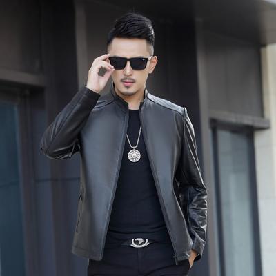 Кожаная куртка Мужская весенне-осенняя куртка со стоячим воротником из натуральной кожи Мужская повседневная мужская кожаная куртка из воловьей кожи с тонким верхним слоем из воловьей кожи