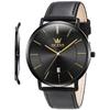 Watch Men's Watch Arm Watch Stylish Ultra Thin Leather Strap Quartz Analog Date Display Lachic Watch for Men
