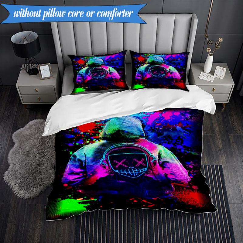 3PCS Cyberpunk Gaming Neon Bedding Set,Including 1pc Duvet Cover And 2pcs Pillowcases Perfect for Bedroom, Dormitory, Fan Christmas gift