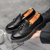 Новые ретро лоферы с бахромой мужские однотонные с круглым носком и толстым каблуком повседневная обувь для платья классические офисные и праздничные туфли