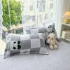 Cute Panda Duvet Cover Twin Queen Size for Kids Girls Boys Room Decor,Gray Grid Bedding Set 3pcs,Cartoon Animals Comforter Cover