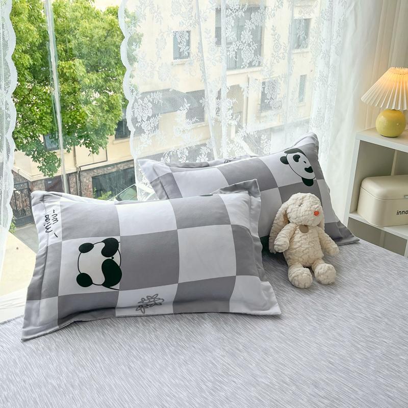 Cute Panda Duvet Cover Twin Queen Size for Kids Girls Boys Room Decor,Gray Grid Bedding Set 3pcs,Cartoon Animals Comforter Cover
