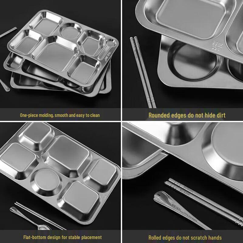 Thickened 304 Stainless Steel Divided Meal Tray