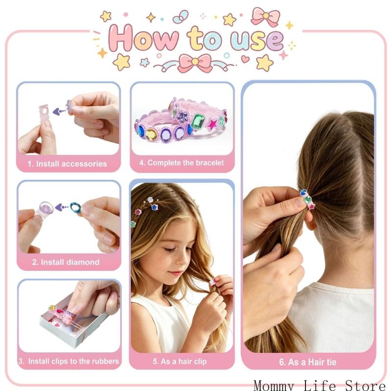 Elastic Band Bracelet Set With Sparkling Crystal For Girl Creative Craft Fun And Educational Toy