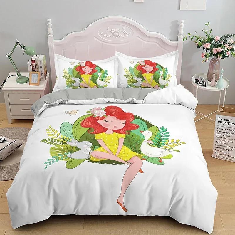 Cartoon Girly Watercolor Fashion Girl Comfortable Duvet Cover Pillowcase Bedding Set Children Bedroom Decoration Home Textile