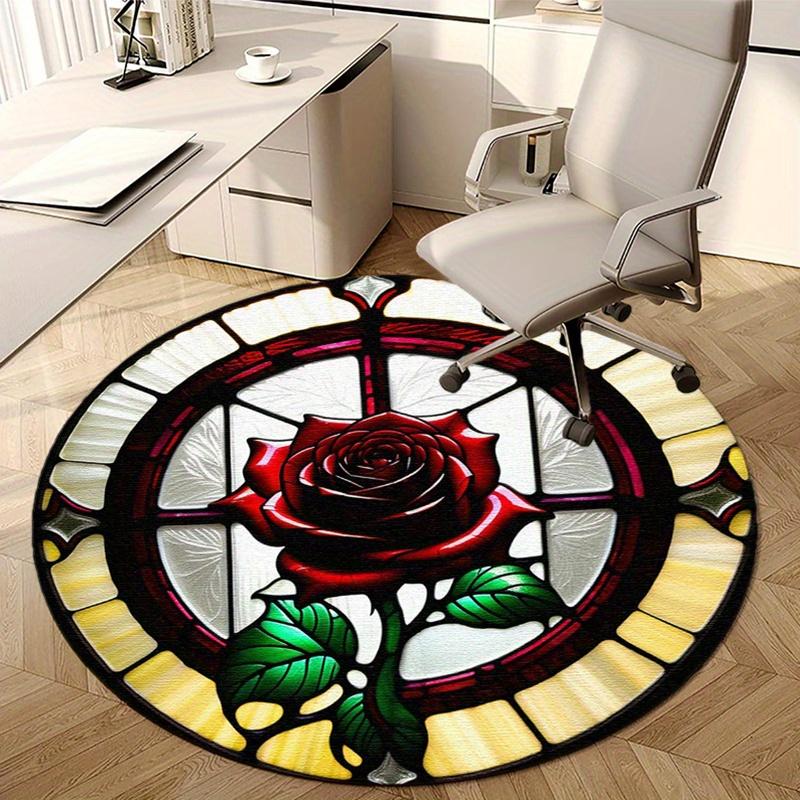 Rose Round Rug Nonslip Area Rug Office Chair Mat Carpet For Living Room Bedroom Home Decor
