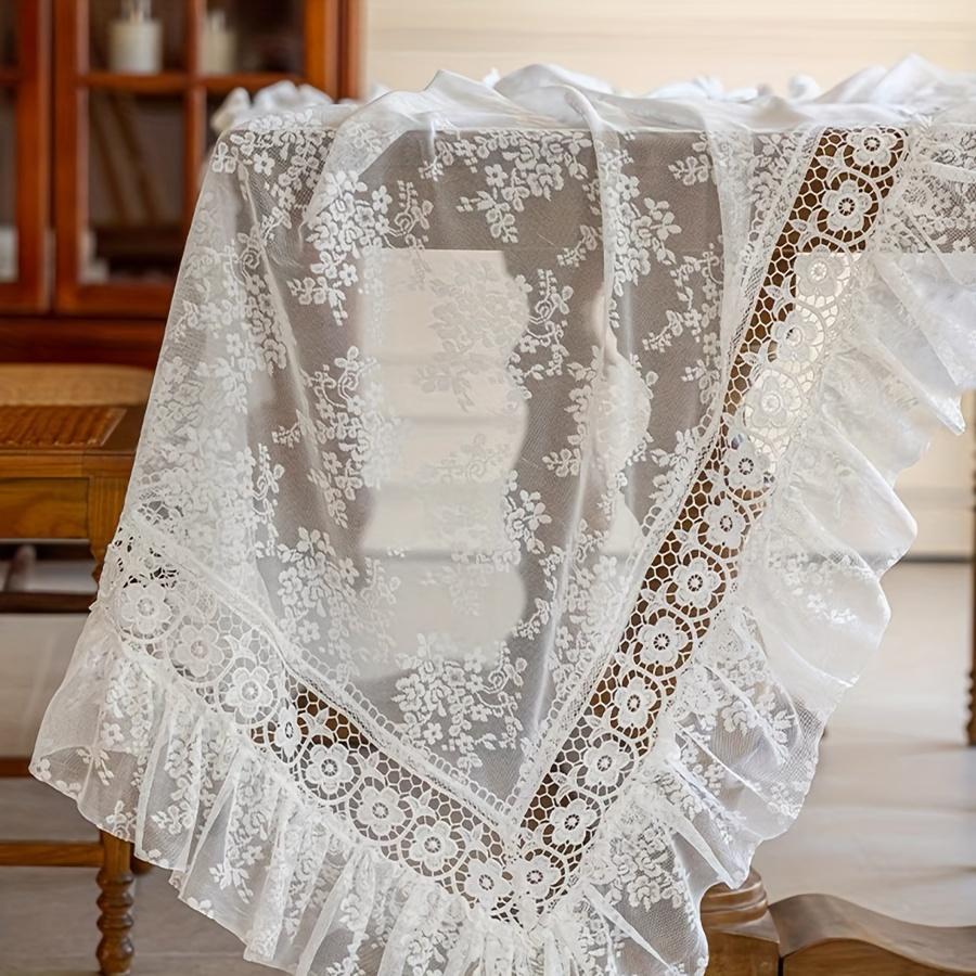 Белая кружевная вышитая круглая скатерть, цветочный узор, винтажный шарм для столовой, спальни, кафе, декор для вечеринки