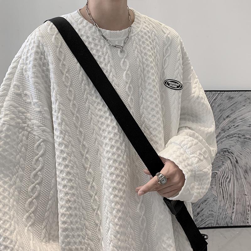 Мужская толстовка с вафельным узором в корейском стиле – модный свободный пуловер на осень и весну