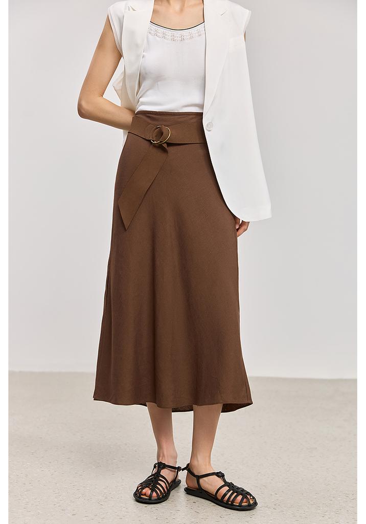 LILY Retro Slant Cut Brown Half length Skirt for Women