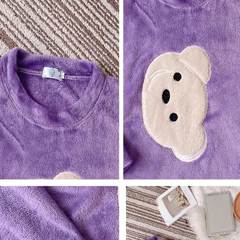 Осенне-зимняя утепленная фланелевая пижама с длинными рукавами из кораллового фланели для женщин с рисунком медведя для девочек, модная повседневная мягкая домашняя одежда