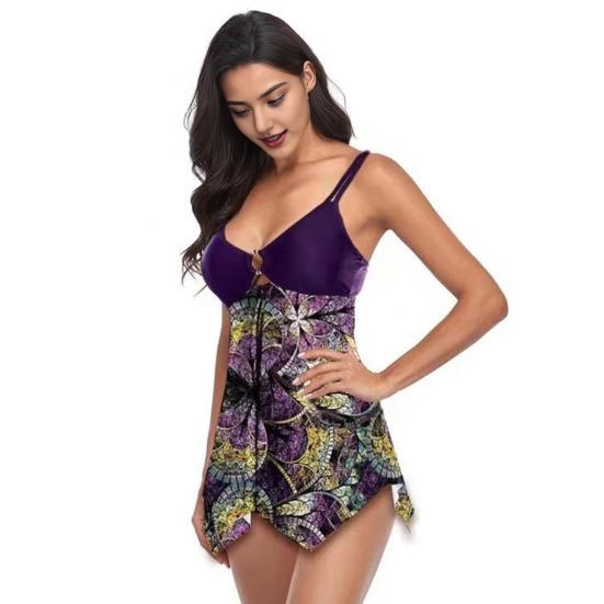 2 шт./комплект танкини комплект V-образный вырез слинг неровный подол купальник топы с подкладками для груди нет