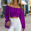 Lantern Large Size Color Sleeve Loose Women Solid Blouse Off Shoulder Pullover Top Club Wear