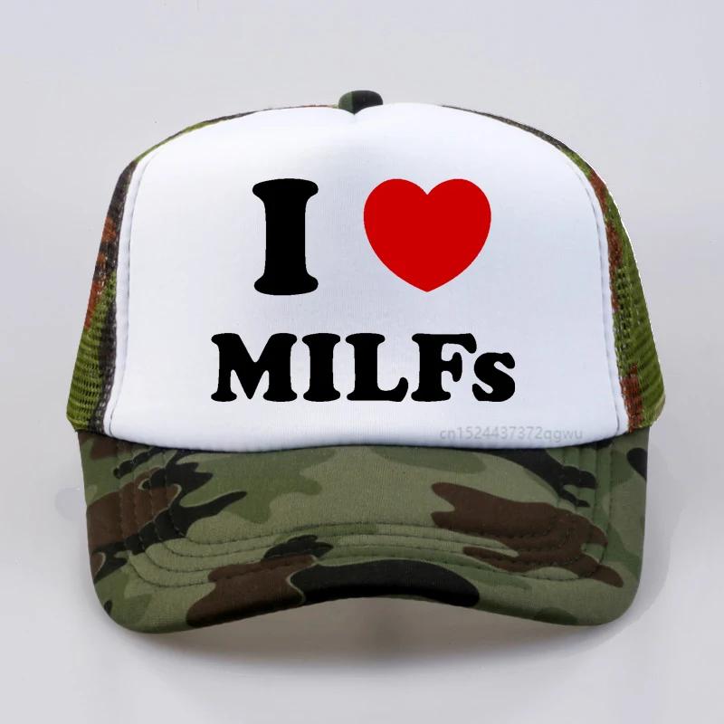 Я Люблю MILFs Сердце Бейсболка Графическая Хлопок Поп Сетка Дышащая Тракер Кепка Подарки на День Рождения Летний Стиль Унисекс кепки