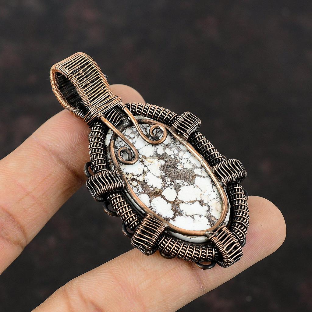 Wild Horse Magnesite Pendant Copper Wire Wrapped Pendant Handmade Pendant Wire Wrap Jewelry Engagement Gift Copper Jewelry Gemstone Pendant