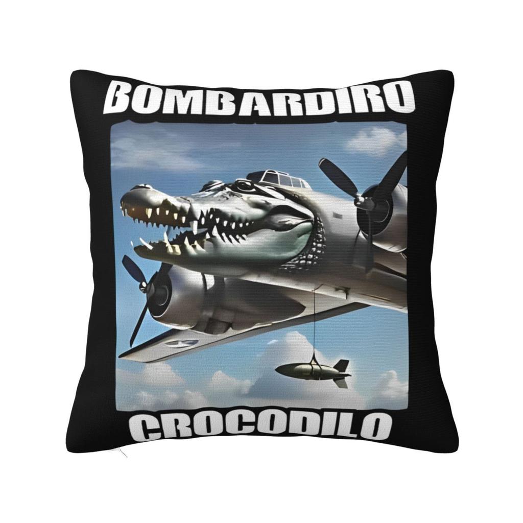 Мем Мозговая Гниль Bombardino Crocodilo Наволочка Чехол для Подушки Креативный Декор на Молнии Чехол для Декоративной Подушки на Сиденье 45x45см
