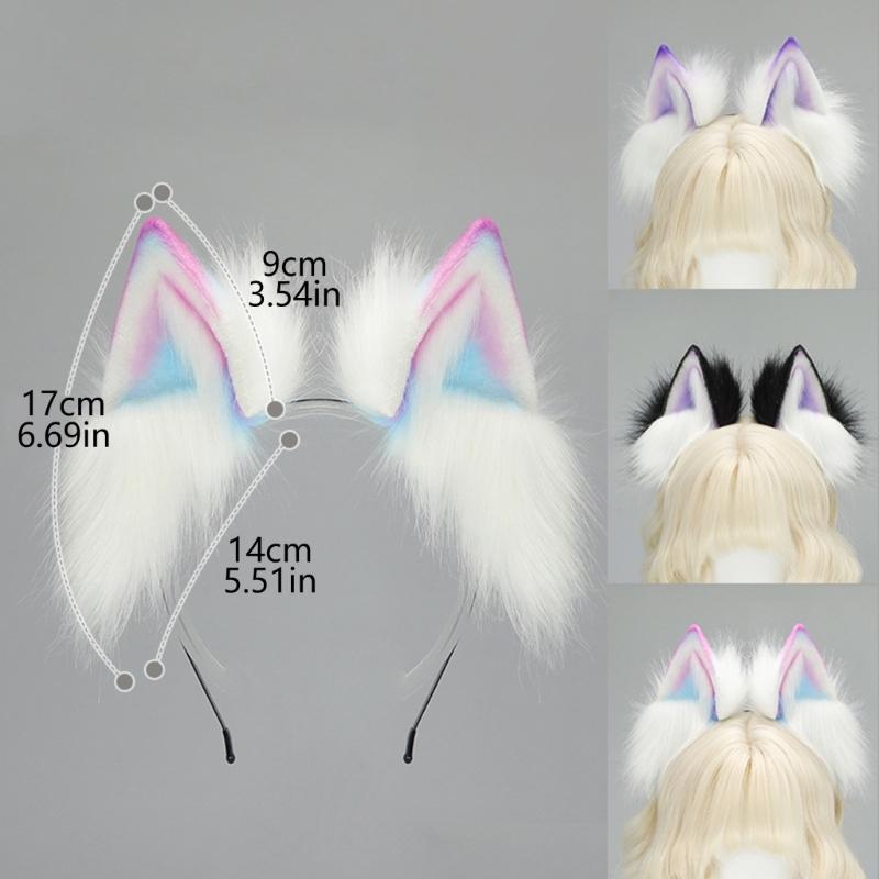 Realistic Cats Ear Hairband With Plush Hairband Gradients Color Design For Women Girls Cosplays Event Themed Parties