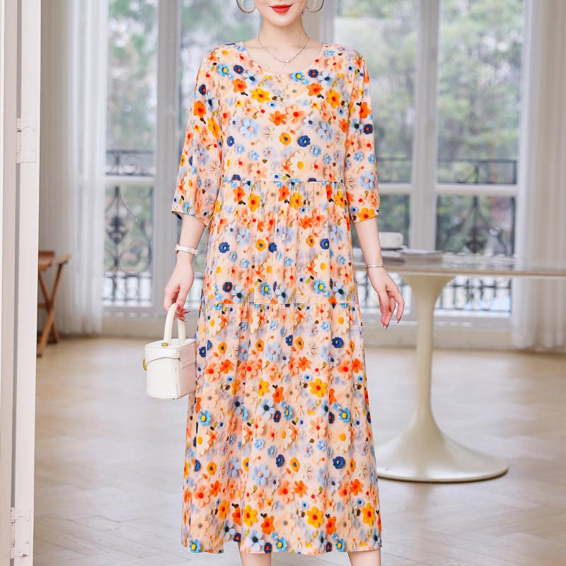 Большие размеры Повседневные женские платья Летняя винтажная одежда с короткими рукавами Элегантное длинное платье