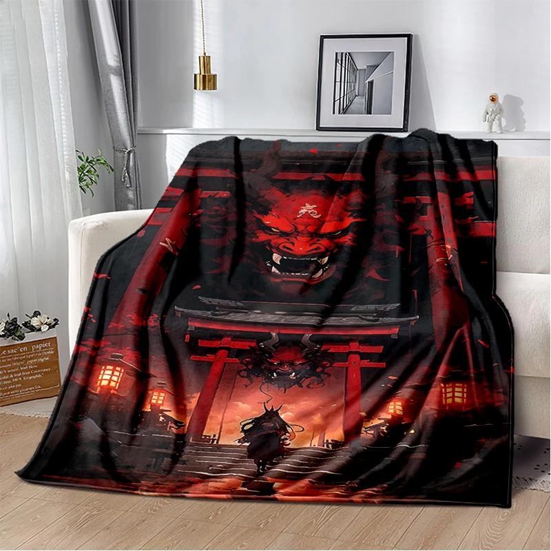 3D Japanese Samurai Bushido Katana Cartoon Game Blanket,Soft Throw Blanket for Home Bedroom Bed Sofa Travel Picnic Cover Kids
