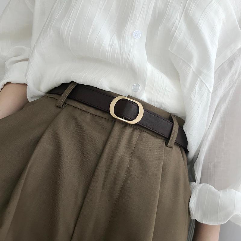 Женский кожаный ремень без отверстий: Простой, универсальный, повседневный черный ремень с модными вставками для джинсов