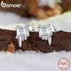 BAMOER 925 Sterling Silver Ice Cube Earrings, Sparkly Winter Ice CZ Christmas Stud Earrings Gifts for Women