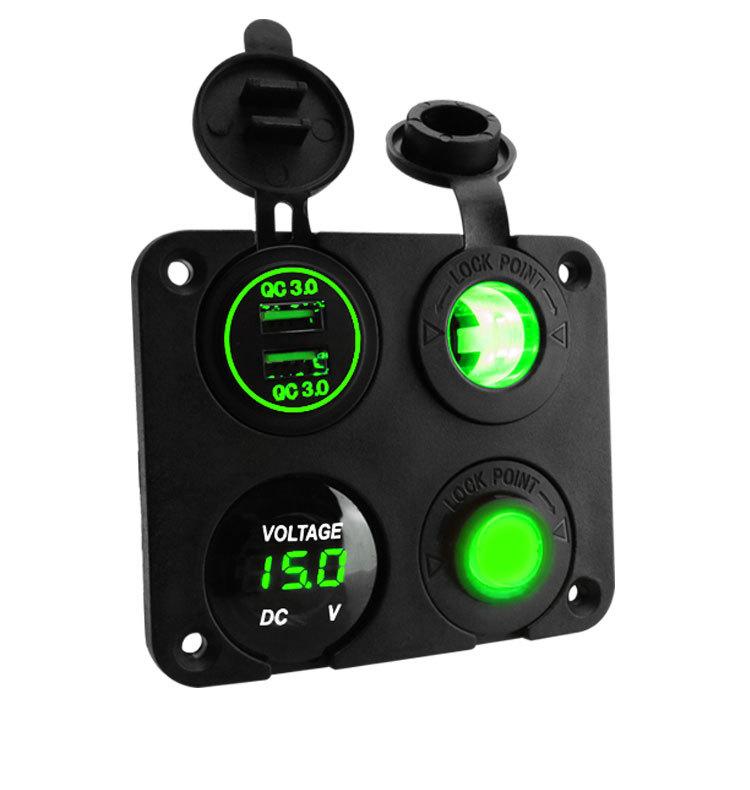 4 в 1 панель двойной QC 3,0 USB автомобильное зарядное устройство розетка вольтметр тумблер розетки для морской лодки RV грузовик