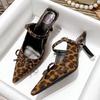Fashion Pointed Toe Sandals Spring New Suede Leopard Print Shallow Mouth Butterfly Knot Set Foot Anti-slip Wear-resistant High Heels