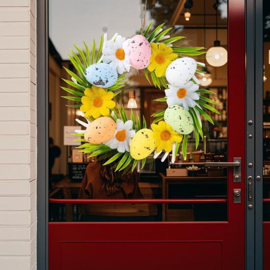 Пасхальный венок из яиц Красочный весенний декор для двери с искусственными цветами Легкий пенопластовый праздничный подвес