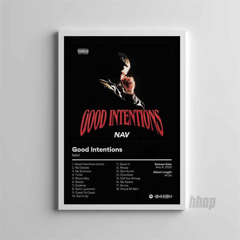 Поп-рэп-музыка, обложка альбома, художник, NAV, постер, эстетический рэпер, хип-хоп, рок, добрые намерения, холст, настенное искусство, домашний декор для комнаты