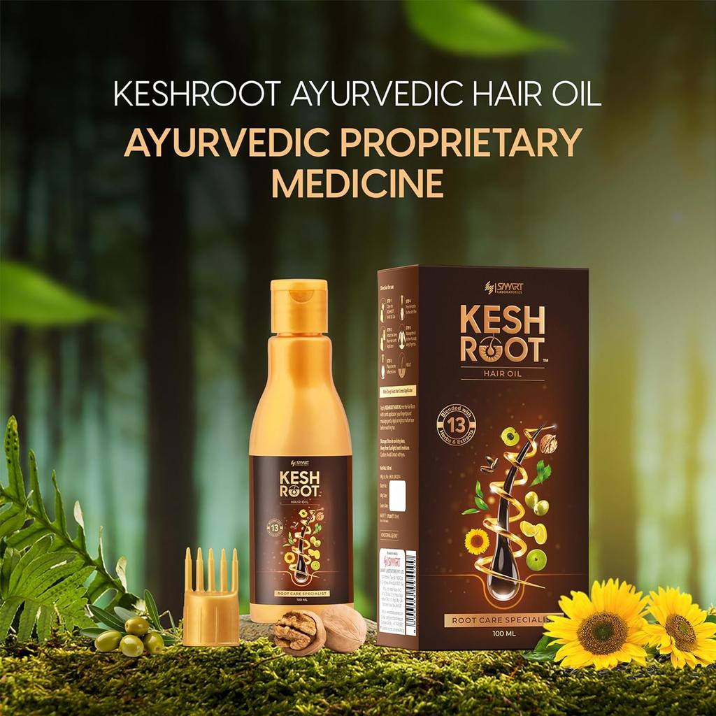 Keshroot Аюрведическое масло для волос 100 мл | Масло для контроля роста и выпадения волос | Для мужчин и женщин | 13 натуральных ингредиентов с кунжутным маслом,