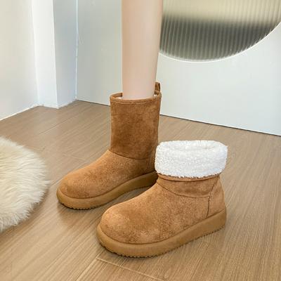 Ретро стиль однотонные бархатные теплые зимние ботинки короткие ботинки женские тренд 2025 зима новые с круглым носком удобные теплые хлопковые туфли