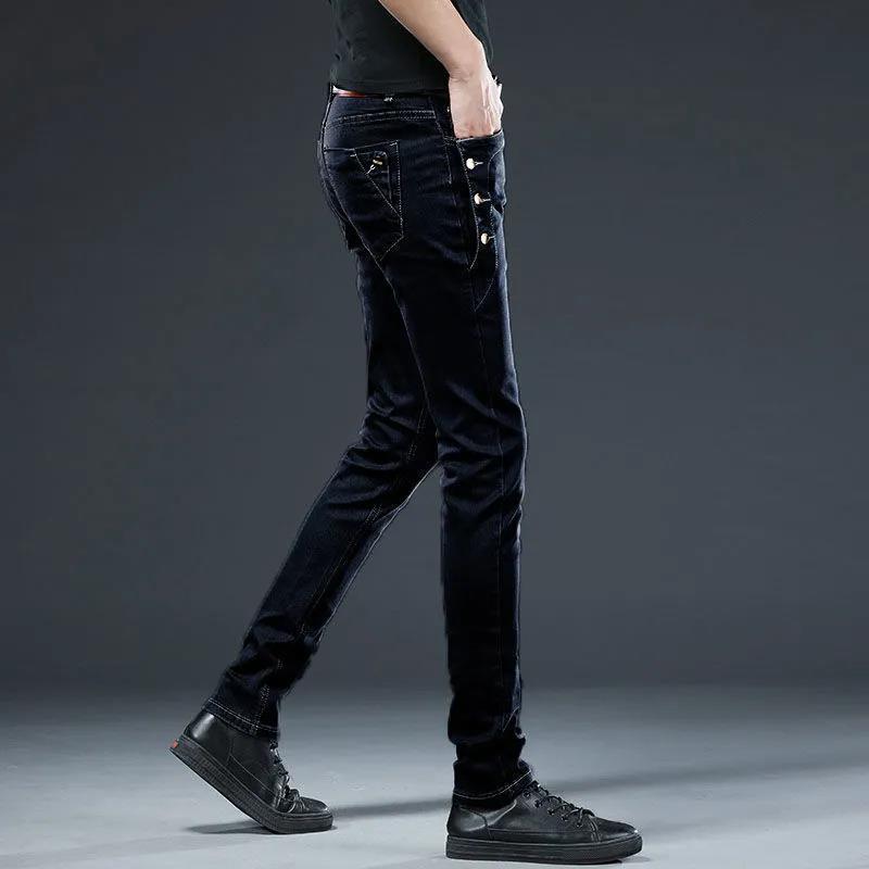 Мужские зимние бархатные узкие джинсы - эластичные узкие брюки Snowflake
