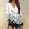 Women's Casual Printed Long Sleeve Loose V-Neck Pullover Top