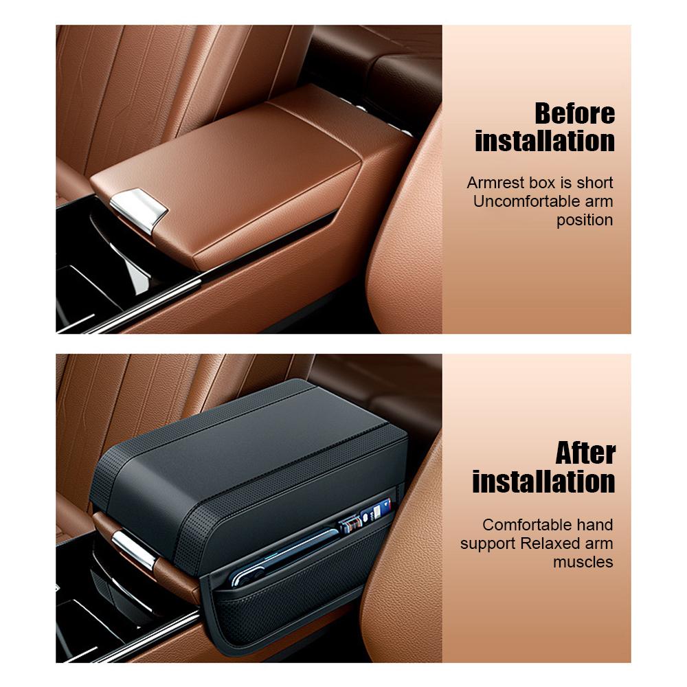 Car Armrest Storage Box Mat Leather and Memory Foam Car Center Console Cover Armrest Heighten Cover