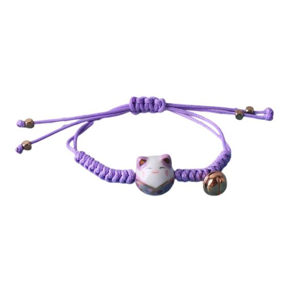 Браслет на запястье, керамический декор в виде кошки, маленький колокольчик, ручная работа, регулируемый, декоративный, темпераментный, плетеный, веревочный, подвески, браслет-шнурок для повседневной жизни