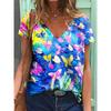 Women's T-shirts Fashion Tops V-neck Colorful Butterfly T Shirt Female Short Flowers 3 Print Casual  T-Shirts