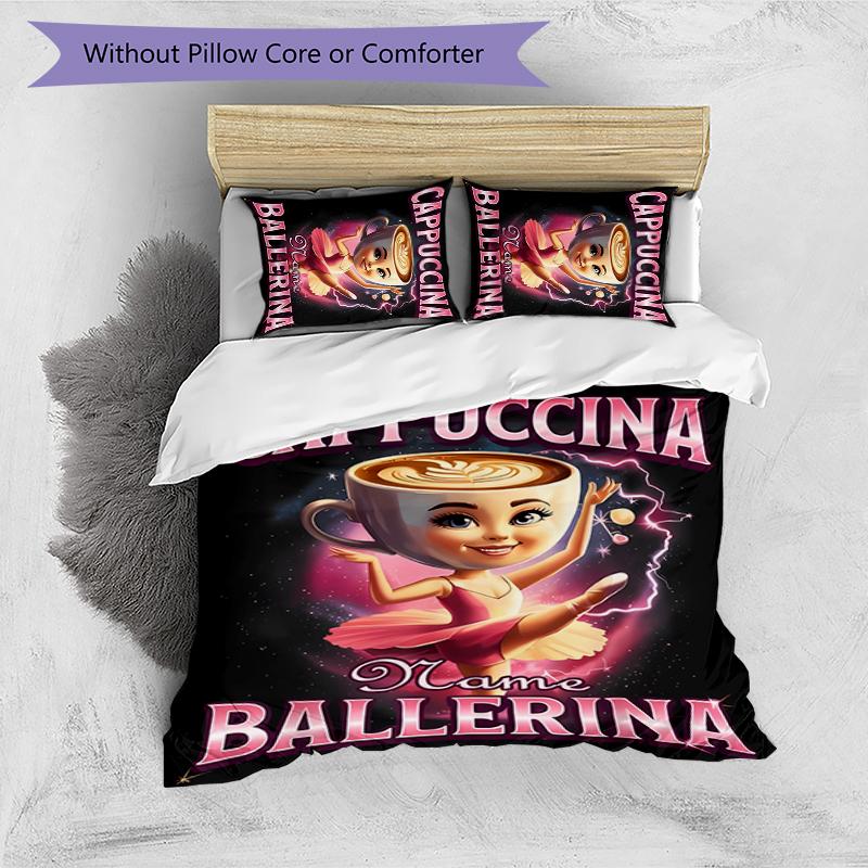 3pcs Custom Name Cartoon Italian Brainrot animal Bedding Set Duvet Cover Closure Includes 1 Duvet Cover & 2 Pillowcases for All Seasons Bedroom Decor