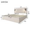 Upholstered bed 160x200, storage drawer, reading light with USB charging headboard, rivet design, with slatted frame, cotton, beige (with mattress)