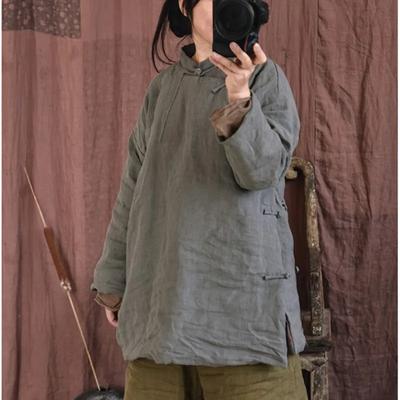 Женская одежда в китайском стиле с длинным рукавом и пуговицами, однотонная, весенняя, женская, винтажная