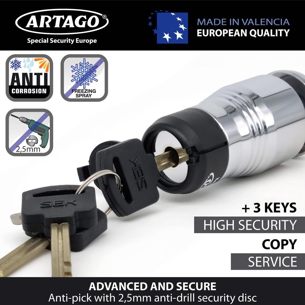 Artago Motorcycle Disc Lock Free Transport 4 Steel Ball Locking High Wheel Brake Disc Lock for and Motos 562-I High-End + Holder, System, Chrome,