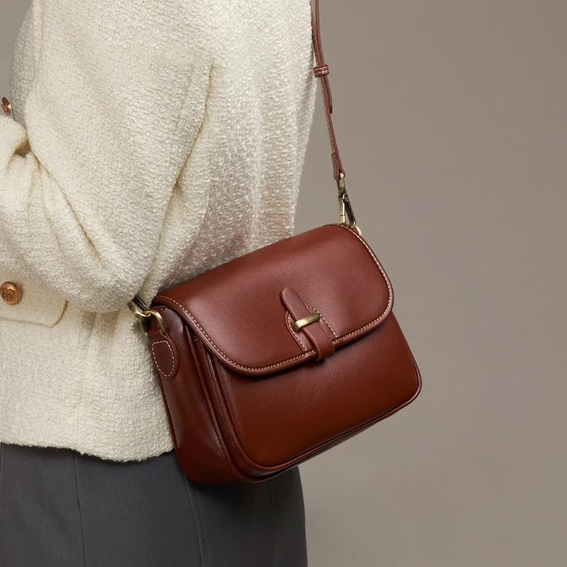Versatile Small Square Bag for Simple Women Genuine Leather Single-shoulder Crossbody Versatile Cowhide Women's Bag