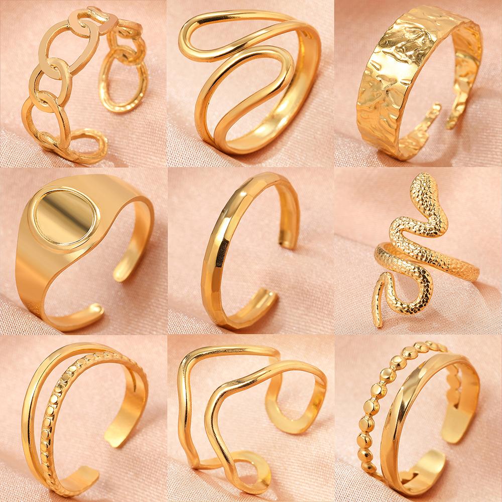 Stainless Steel Rings Minimalist Geometric Personality Snake Adjustable Open Ring Fashion Trending Ring For Women Zircon Gifts