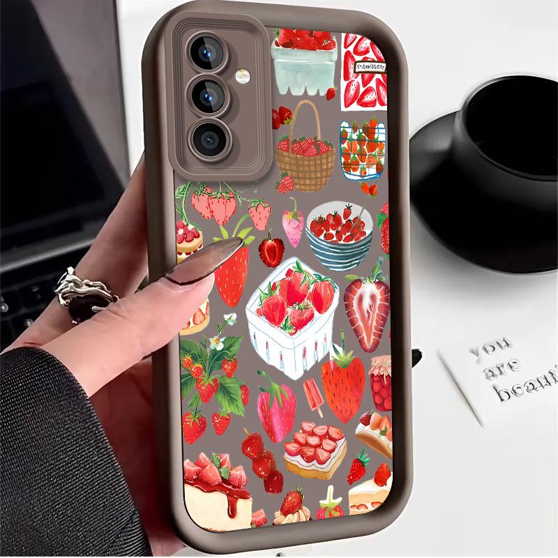 Чехол со сладким клубничным принтом для Samsung Galaxy S25 Ultra Plus S24 S23 S22 S21 S20 FE A73 A72 A71 A56 A55 A54 5G A52 A51 4G
