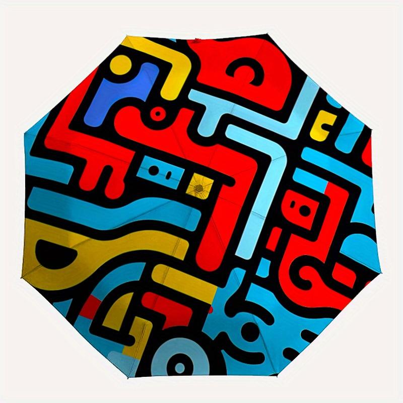 1pc Abstract Art Design Automatic Open, Sturdy Iron Frame, Compact Folding Design, All-Season Portable Umbrella for Women & Men yy250801123