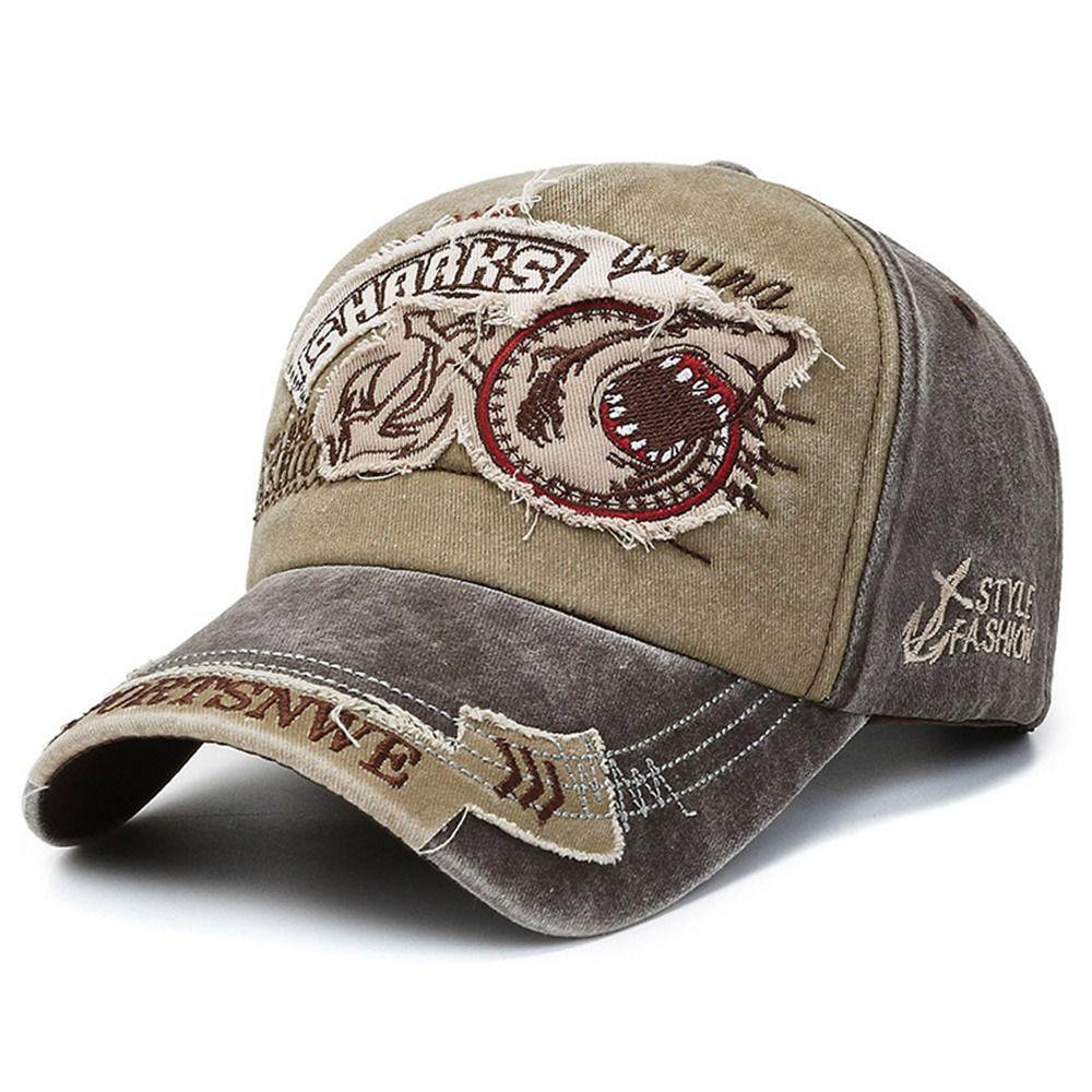 Embroidered Snapback Hat Adjustable Truck Cap Unisex Shark Baseball Cap Streetwear