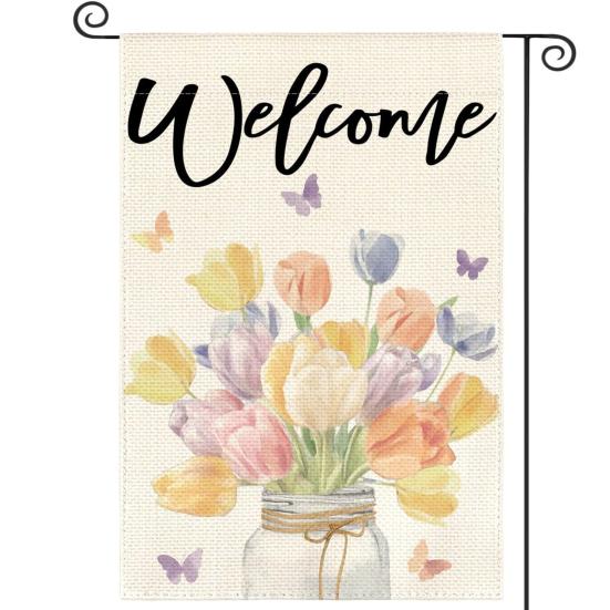 Double-Sided Garden Flag for Porch 12x18 Inch Fade-Resistant Spring Floral Butterfly Print Decorative Flag for Outdoor Yard Patio Mailbox Seasonal