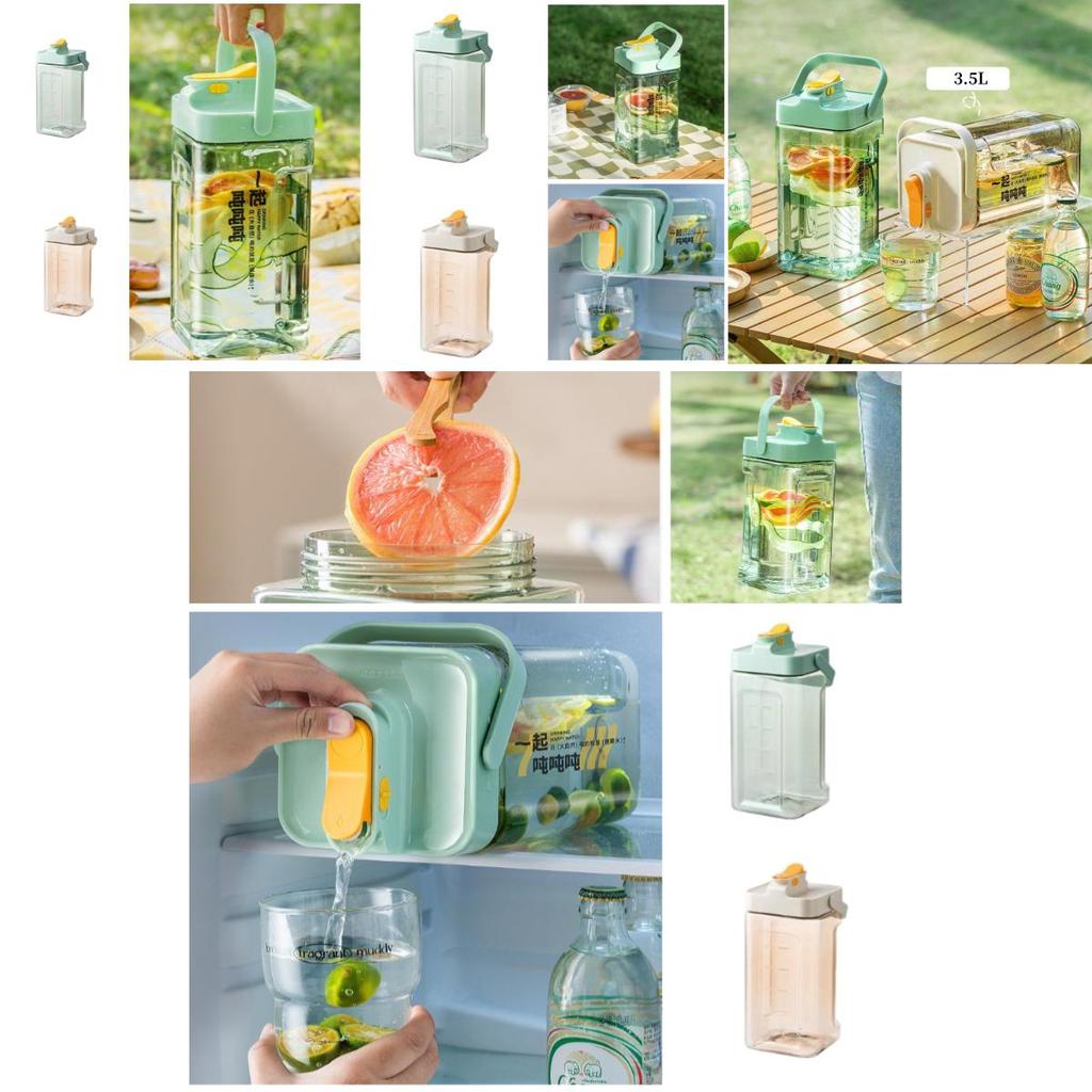 Кувшин для ледяной воды большой емкости в современном простом стиле с краном зеленый/белый