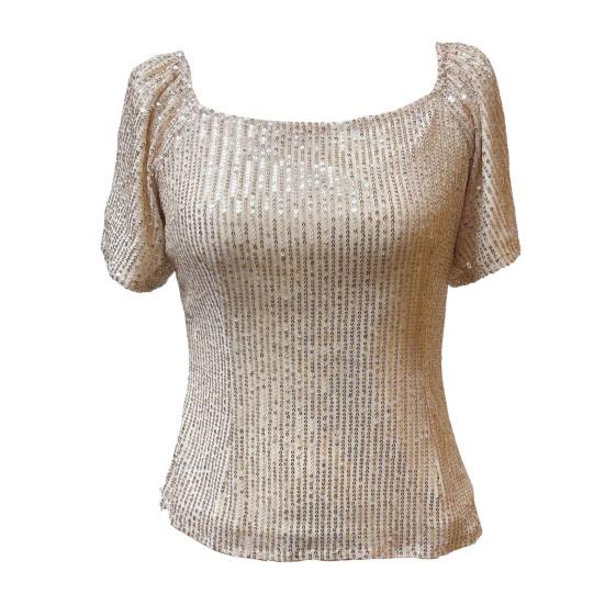 Women Tops Square Collar Puff Short Sleeve Sequin Tops Glitter Sparkling Party Blouse Evening Party Tops